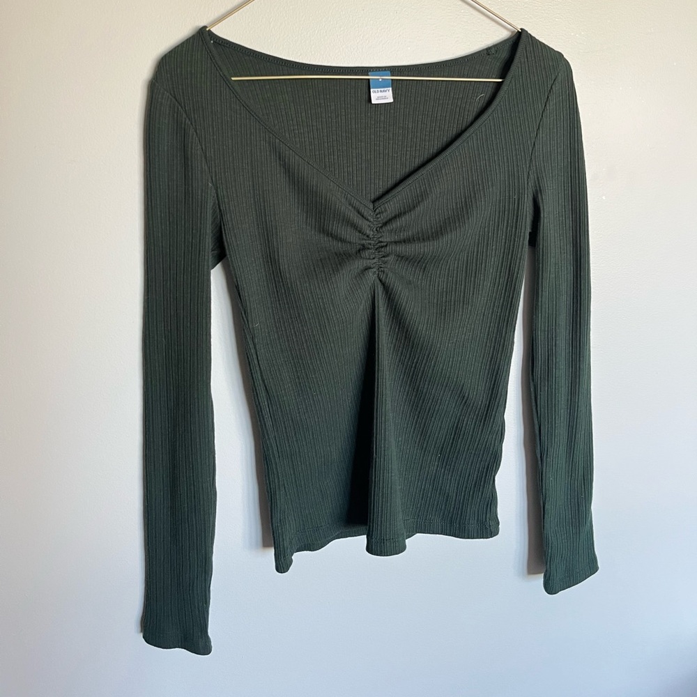 old navy dark green cinched long-sleeve top